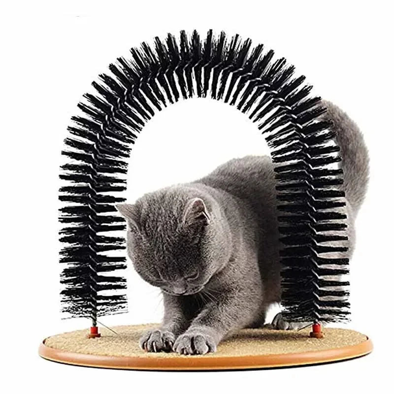 Self-Grooming Cat Arch Toy; Bristle Brush Massager & Sisal Scratching Base