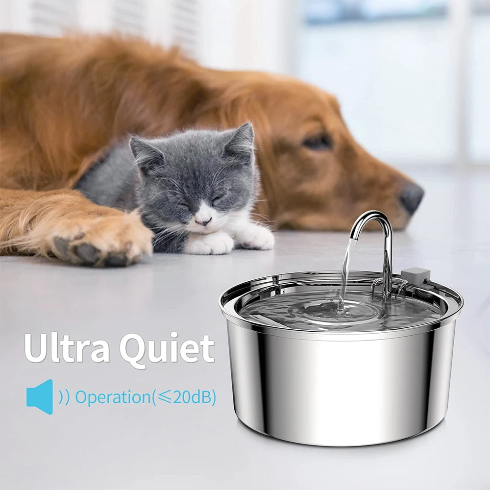 Stainless Steel Pet Water Fountain; Ultra-Quiet Automatic Dog & Cat Dispenser
