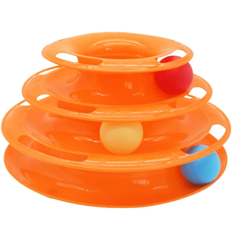 Multi-Layer Cat Tower Track Toy; Interactive Roller Ball Enrichment Toy for Bored Cats
