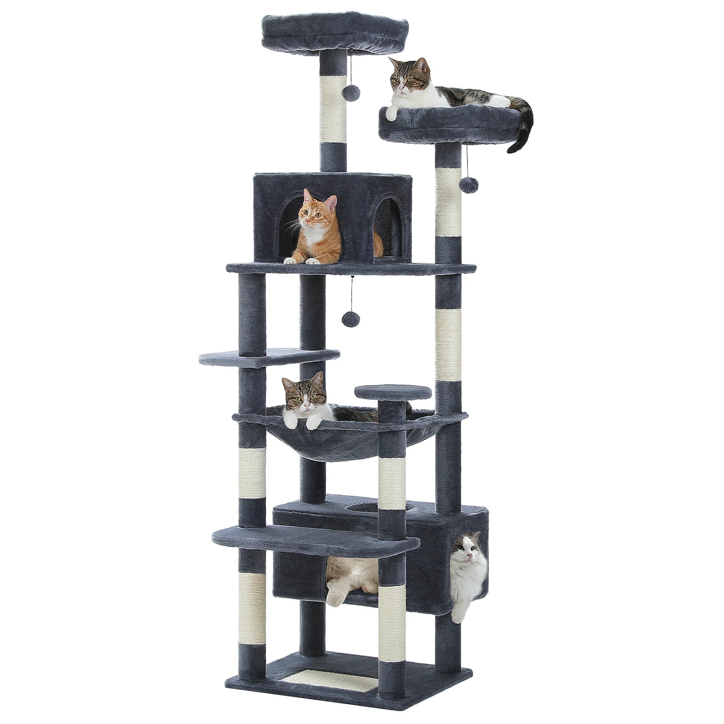 Multi-Level Large Cat Tree Tower; Indoor Cat Condo with Scratching Posts & Hammock