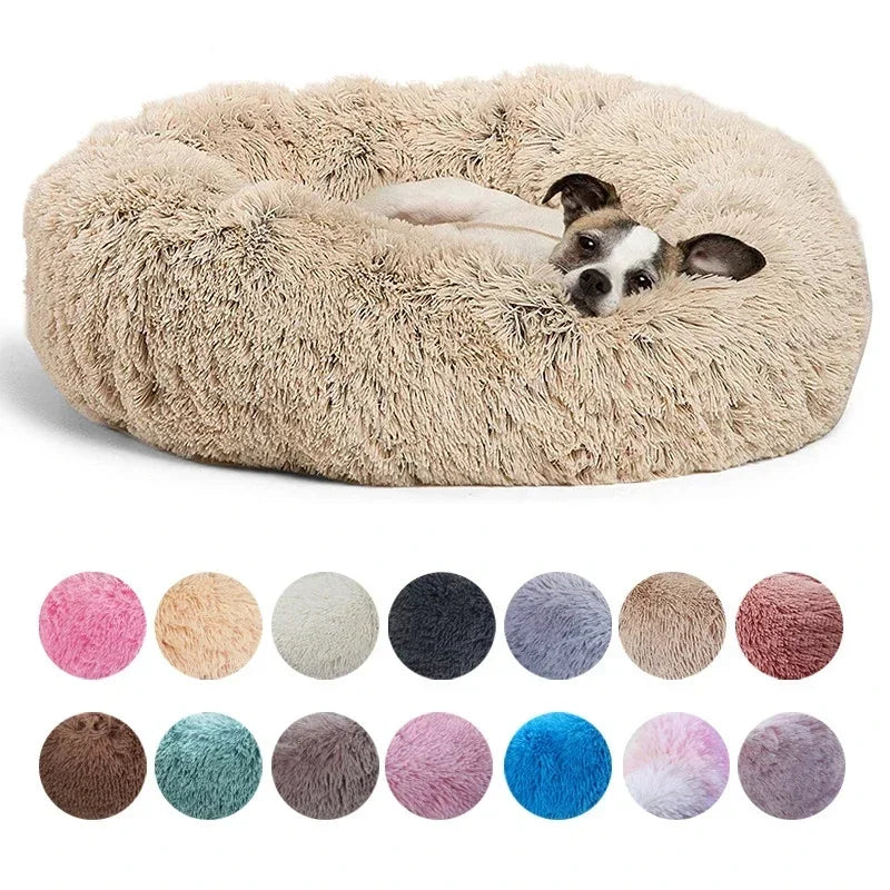 Anti-Anxiety Calming Plush Pet Bed; Ultra-Soft Faux Fur Donut Cushion for Cats & Dogs