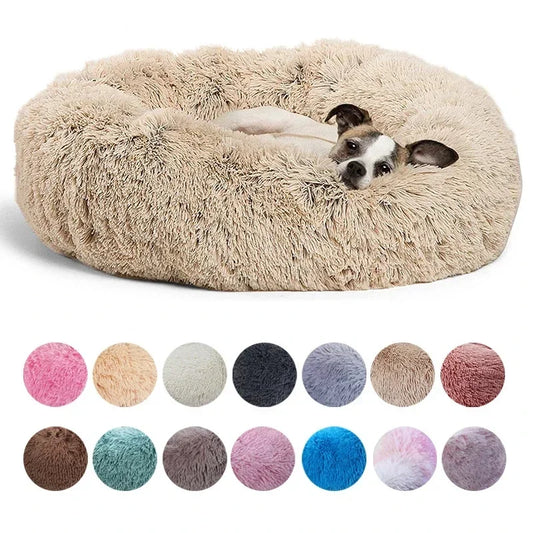 Anti-Anxiety Calming Plush Pet Bed; Ultra-Soft Faux Fur Donut Cushion for Cats & Dogs