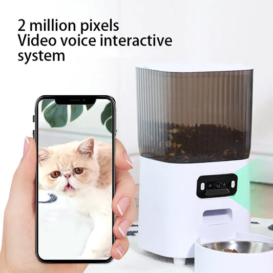 Smart Automatic Pet Feeder with HD Camera (White); WiFi Enabled Cat & Dog Food Dispenser
