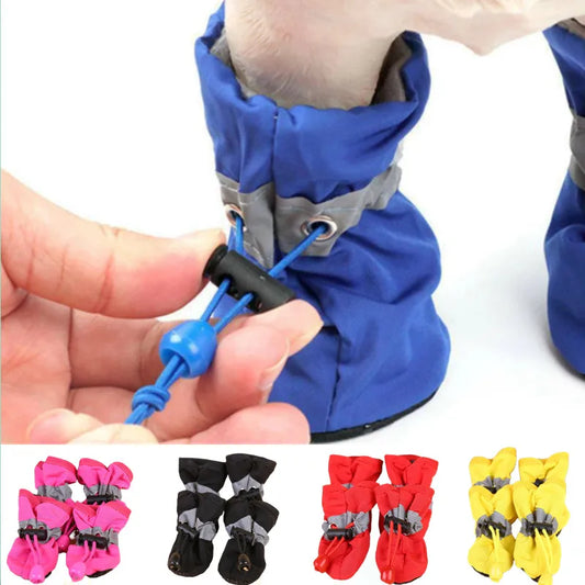 Waterproof Dog Booties Set; Non-Slip Rain & Snow Protective Pet Shoes (4 Pack)