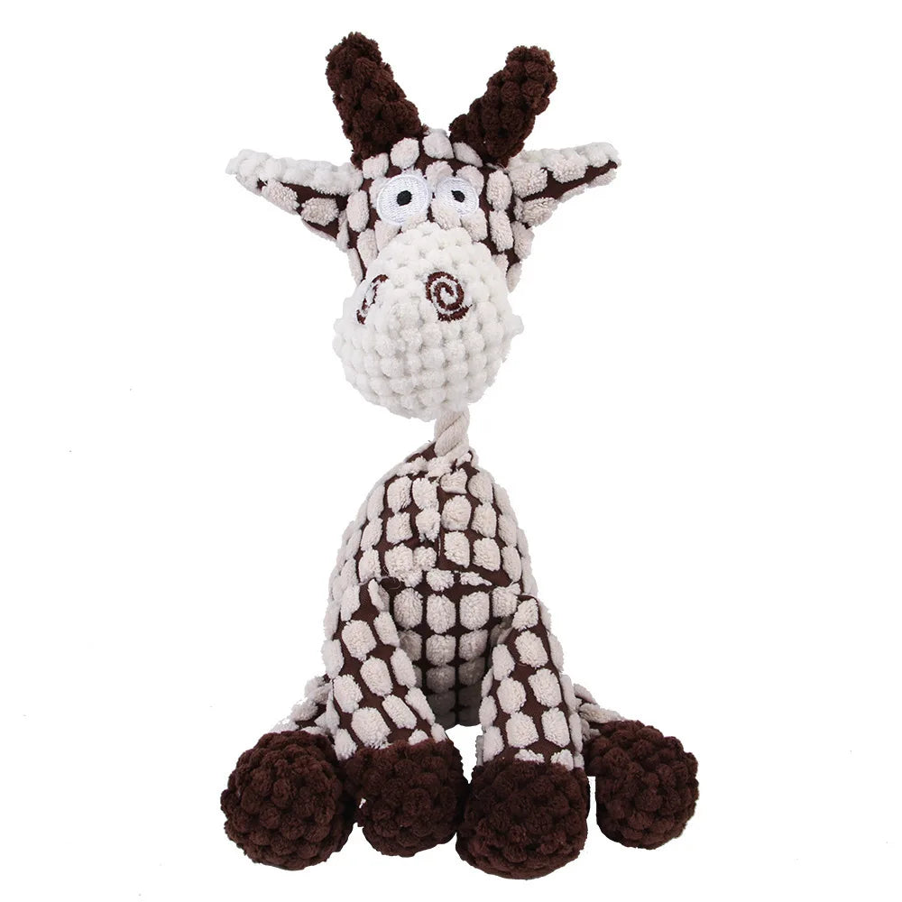 Plush Corduroy Animal Dog Toy; Durable Textured Squeaky Toy for Medium & Small Dogs