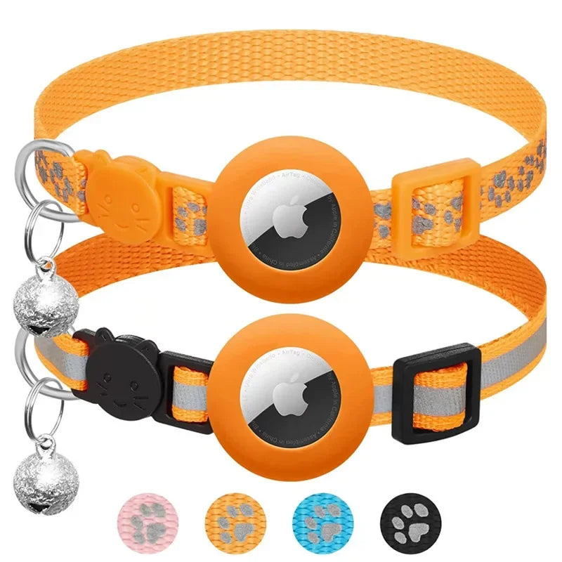 Reflective Apple AirTag Dog Collar; Adjustable Heavy Duty Anti-Loss Safety Collar