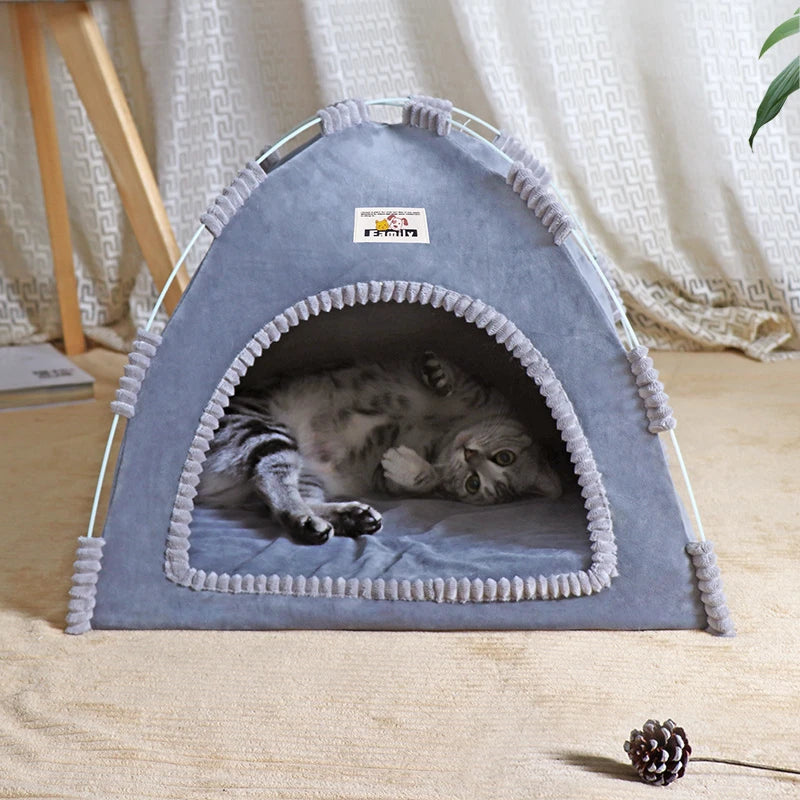 Foldable Pet Tent Bed; Portable Indoor Teepee House for Cats & Small Dogs