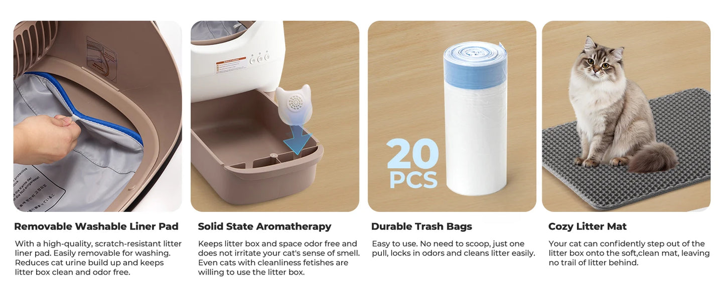 Automatic Self-Cleaning Cat Litter Box; Hands-Free Multi-Cat Electric Litter Box