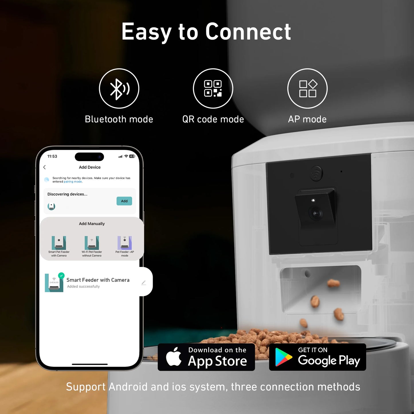 Smart Automatic Pet Feeder with HD Camera (Black); WiFi App-Controlled Portion Dispenser