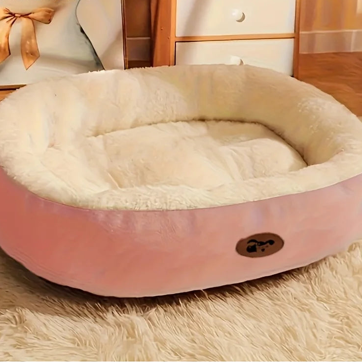 Anti-Anxiety Plush Snuggle Pet Bed; Calming Round Donut Cushion for Indoor Cats & Dogs