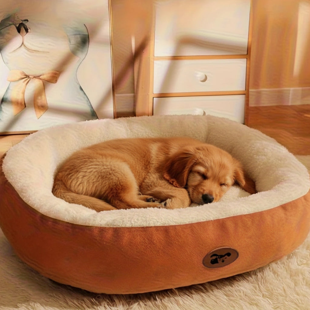 Anti-Anxiety Plush Snuggle Pet Bed; Calming Round Donut Cushion for Indoor Cats & Dogs