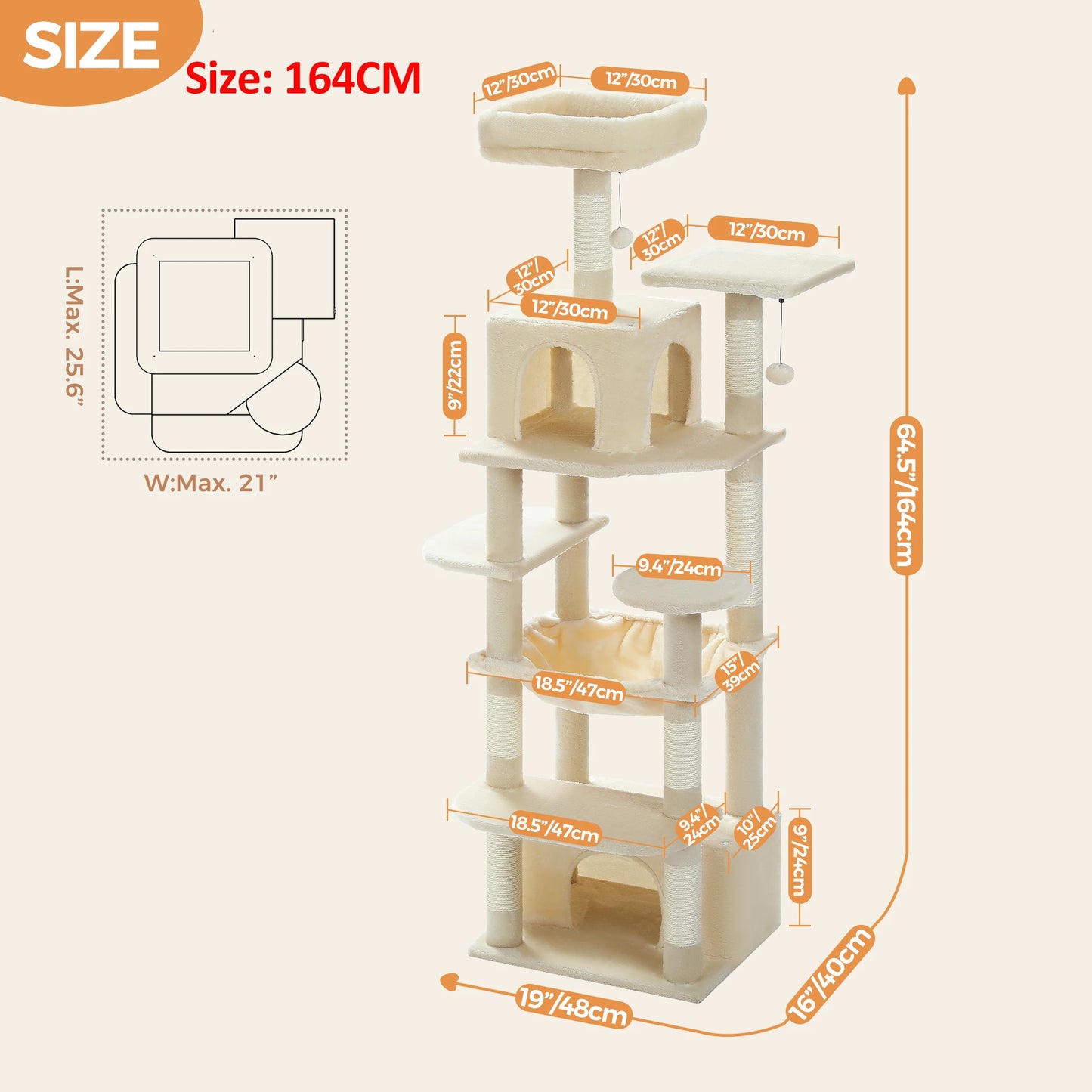 Multi-Level Large Cat Tree Tower; Indoor Cat Condo with Scratching Posts & Hammock
