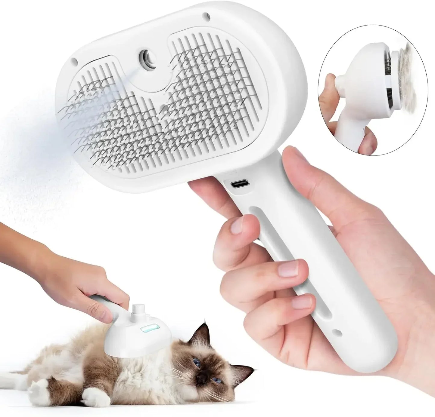 Pet Grooming Mist Comb; 3-in-1 Electric Shedding Slicker Brush for Cats & Dogs