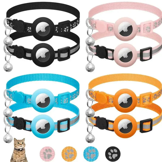 Reflective Apple AirTag Dog Collar; Adjustable Heavy Duty Anti-Loss Safety Collar