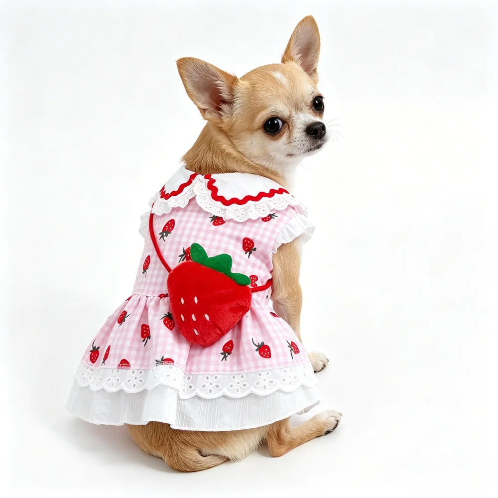 Strawberry Plaid Ruffle Pet Dress