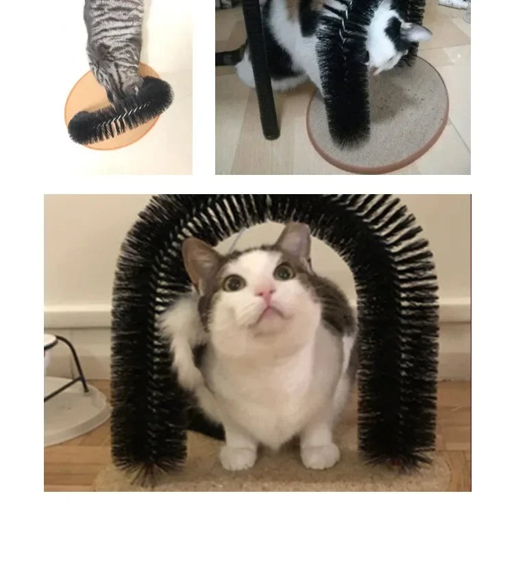 Self-Grooming Cat Arch Toy; Bristle Brush Massager & Sisal Scratching Base