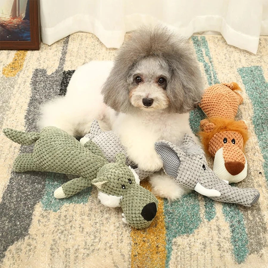 Plush Animal Crinkle Dog Toy; Soft Squeaky Chew Toy