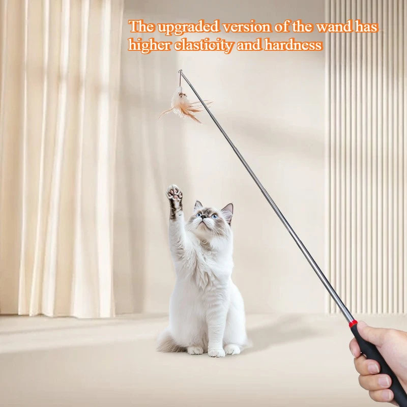 Retractable Cat Wand Toy; Interactive Teaser Extension Stick with Refills