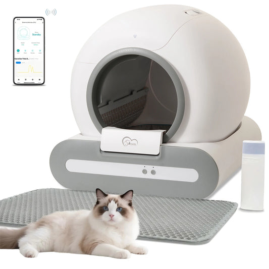 Enclosed Self-Cleaning Cat Litter Box; Low Tracking Automatic Waste Disposal