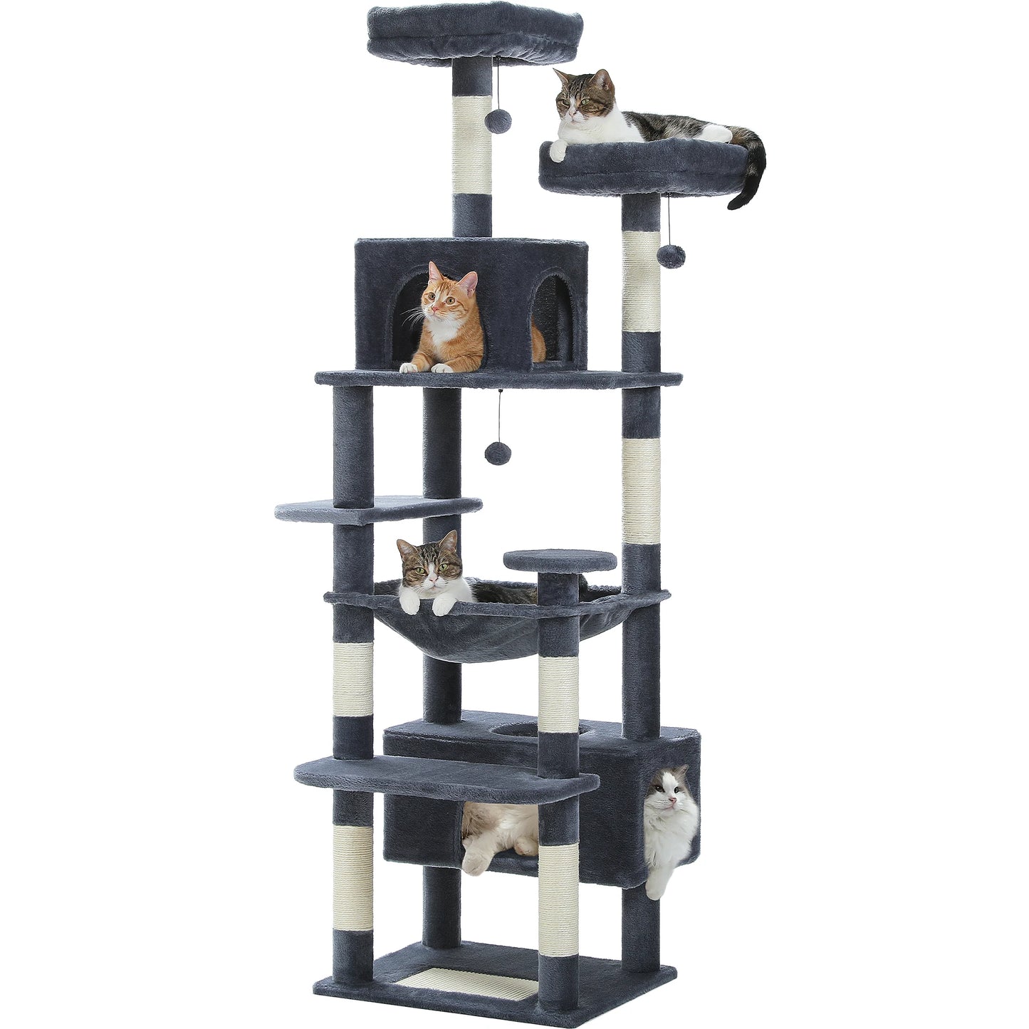 Multi-Level Large Cat Tree Tower; Indoor Cat Condo with Scratching Posts & Hammock
