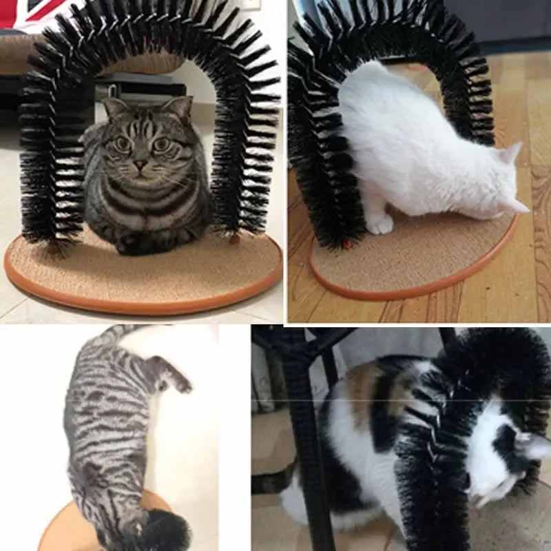 Self-Grooming Cat Arch Toy; Bristle Brush Massager & Sisal Scratching Base