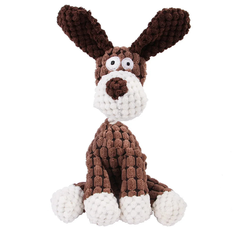 Plush Corduroy Animal Dog Toy; Durable Textured Squeaky Toy for Medium & Small Dogs