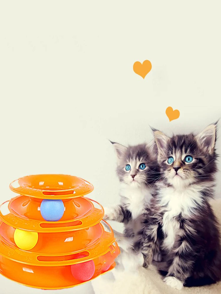Multi-Layer Cat Tower Track Toy; Interactive Roller Ball Enrichment Toy for Bored Cats