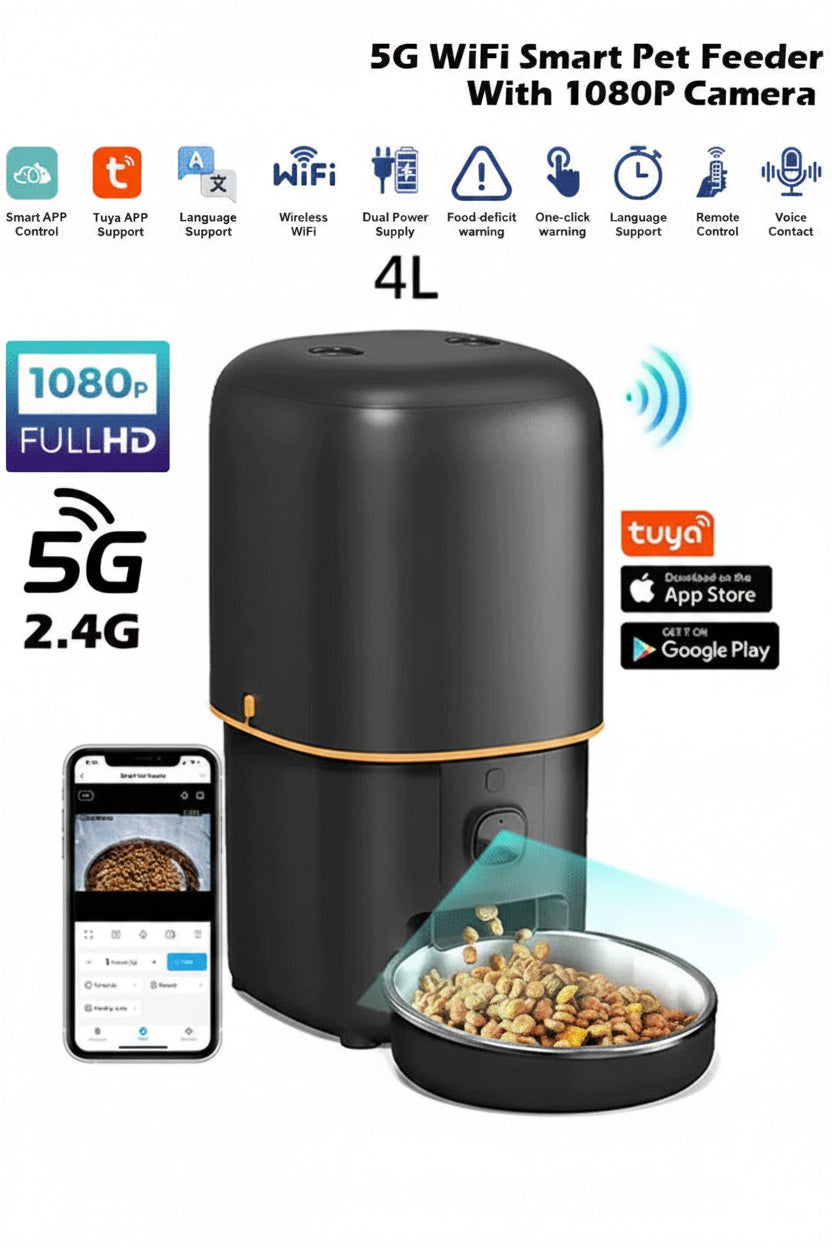 Smart Automatic Pet Feeder with 1080p Video Camera;WiFi Two-Way Audio Dispenser