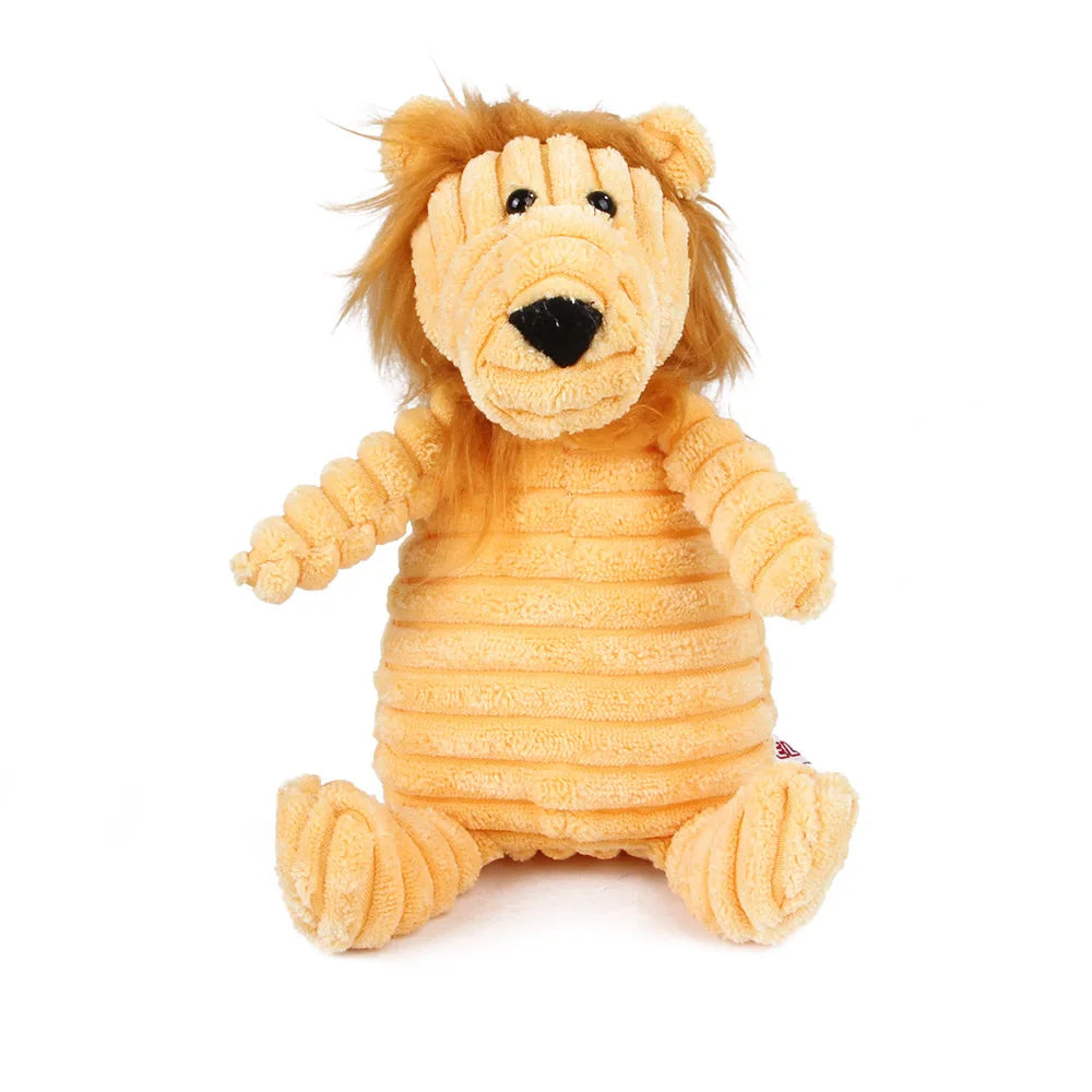 Plush Corduroy Animal Dog Toy; Durable Textured Squeaky Toy for Medium & Small Dogs
