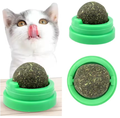 Rotating Catnip Wall Ball; Mountable Lickable Silvervine & Gall Fruit Treat