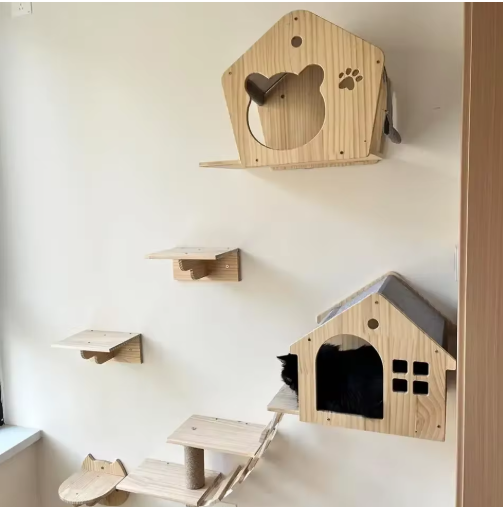 Wall Mounted Cat Climbing Shelves; Wooden Floating Perch Set for Indoor Cats