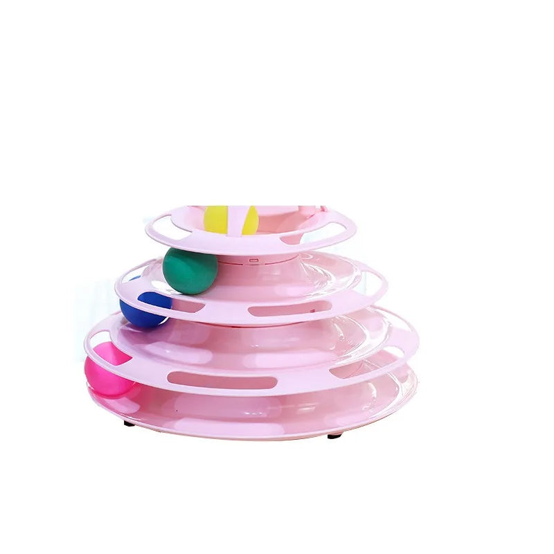Multi-Layer Cat Tower Track Toy; Interactive Roller Ball Enrichment Toy for Bored Cats