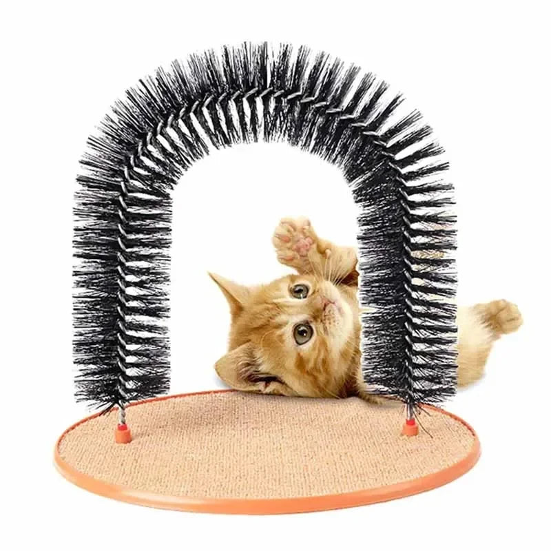 Self-Grooming Cat Arch Toy; Bristle Brush Massager & Sisal Scratching Base