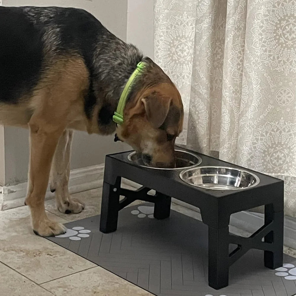 Adjustable Elevated Pet Feeder Stand; Raised Wooden Stand with Stainless Steel Bowls