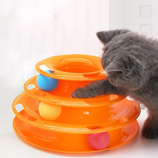 Multi-Layer Cat Tower Track Toy; Interactive Roller Ball Enrichment Toy for Bored Cats