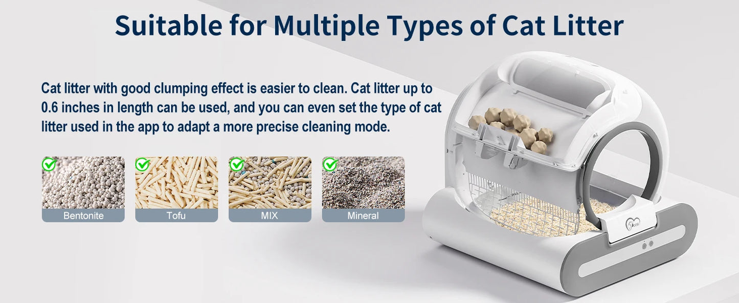 Enclosed Self-Cleaning Cat Litter Box; Low Tracking Automatic Waste Disposal