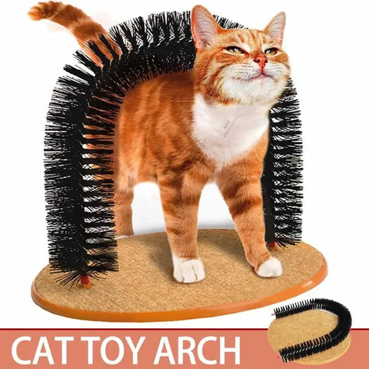 Self-Grooming Cat Arch Toy; Bristle Brush Massager & Sisal Scratching Base
