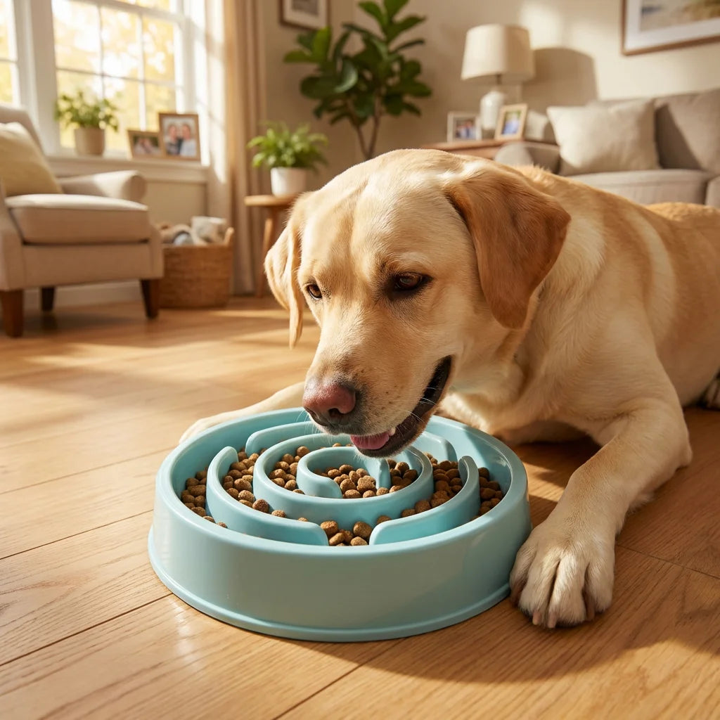 Anti-Gulping Everyday Slow Feeder Pet Bowl; Maze Pattern Bloat Prevention Dish