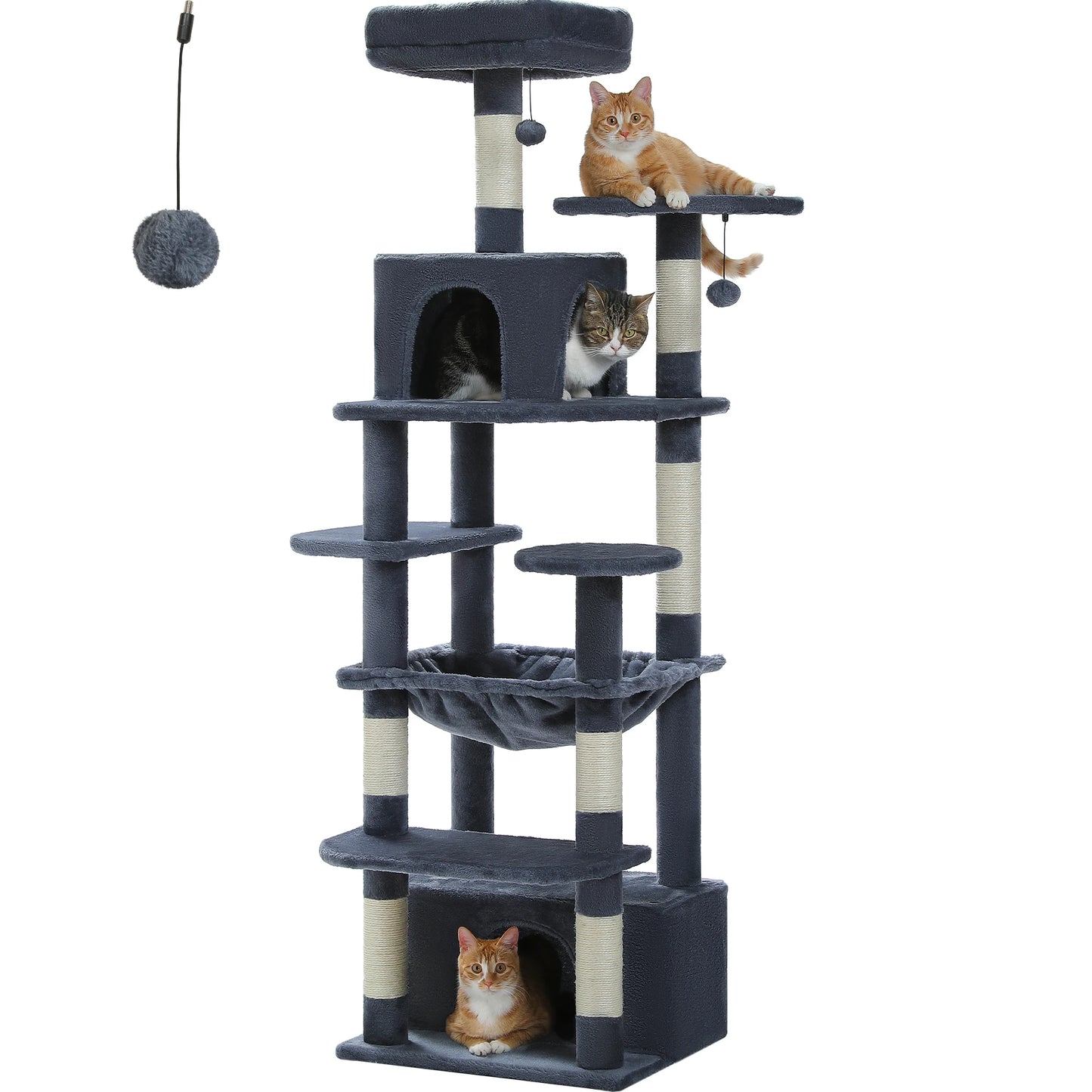 Multi-Level Large Cat Tree Tower; Indoor Cat Condo with Scratching Posts & Hammock