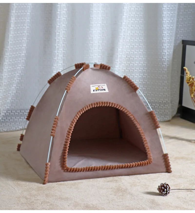 Foldable Pet Tent Bed; Portable Indoor Teepee House for Cats & Small Dogs