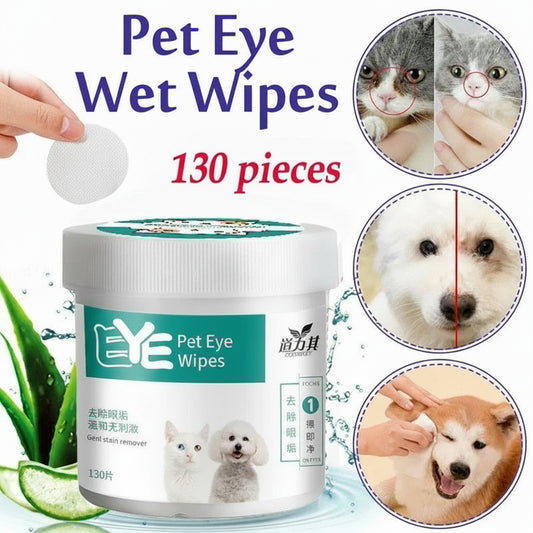 Premoistened Pet Eye Cleaning Wipes (130 Count); Gentle Tear Stain Remover Pads