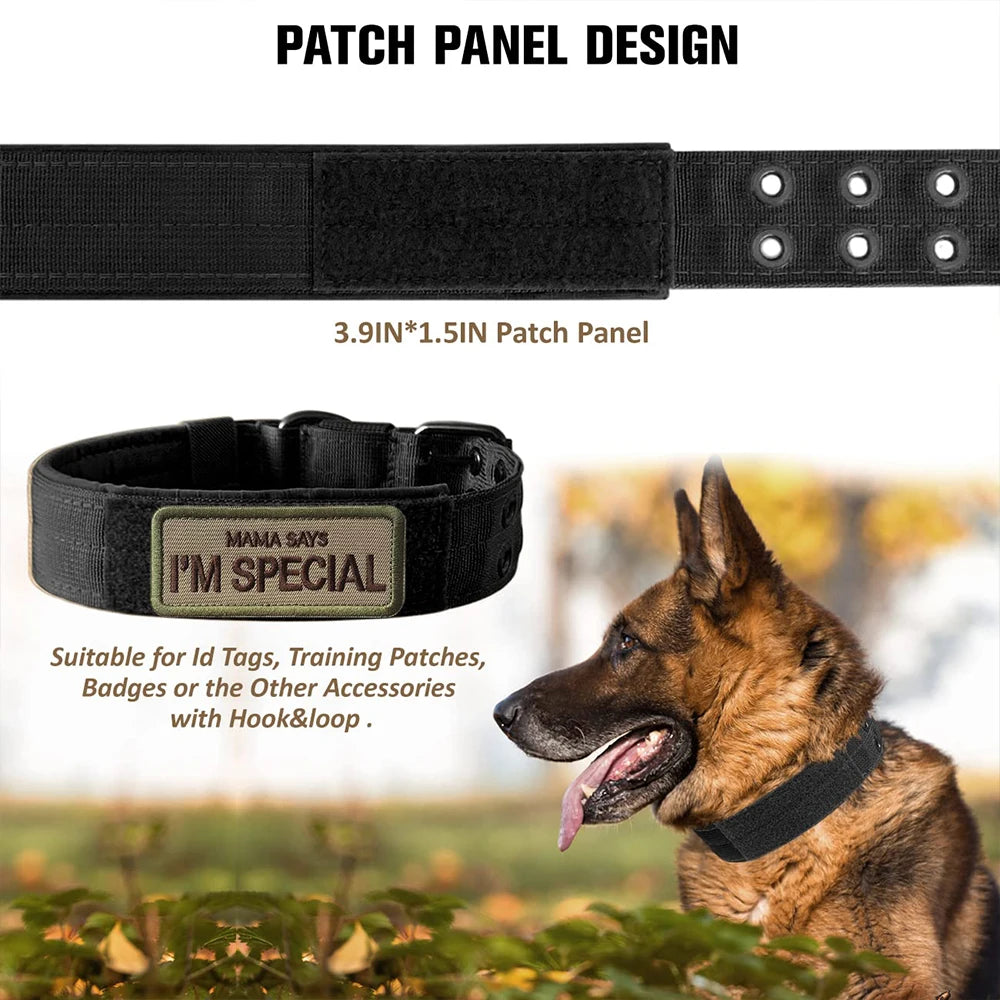 Military Tactical Dog Collar; Heavy Duty Nylon Training Collar with Control Handle