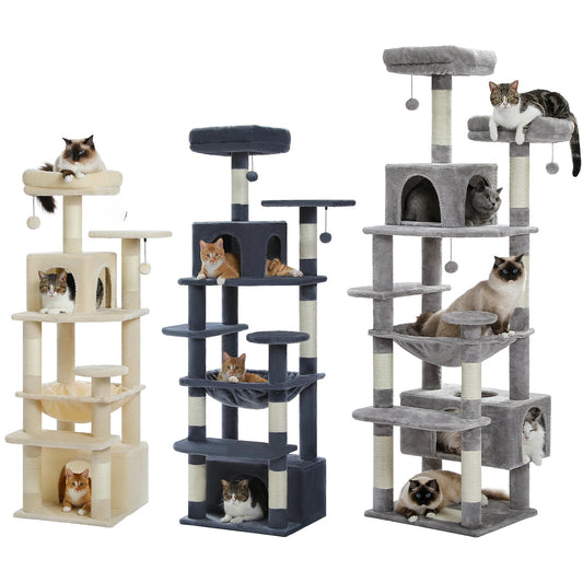 Multi-Level Large Cat Tree Tower; Indoor Cat Condo with Scratching Posts & Hammock