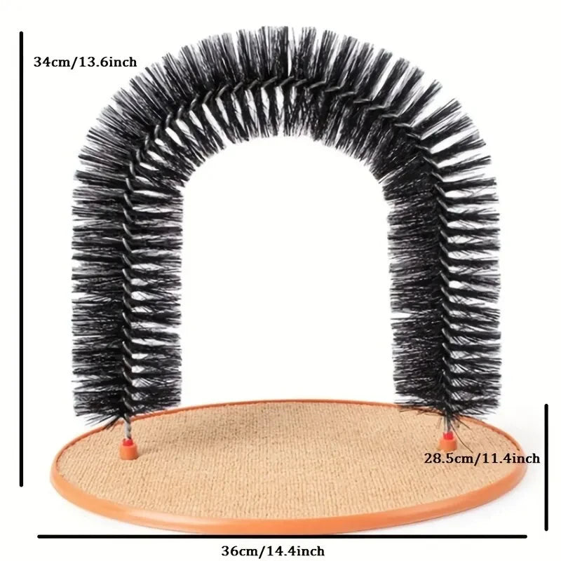 Self-Grooming Cat Arch Toy; Bristle Brush Massager & Sisal Scratching Base