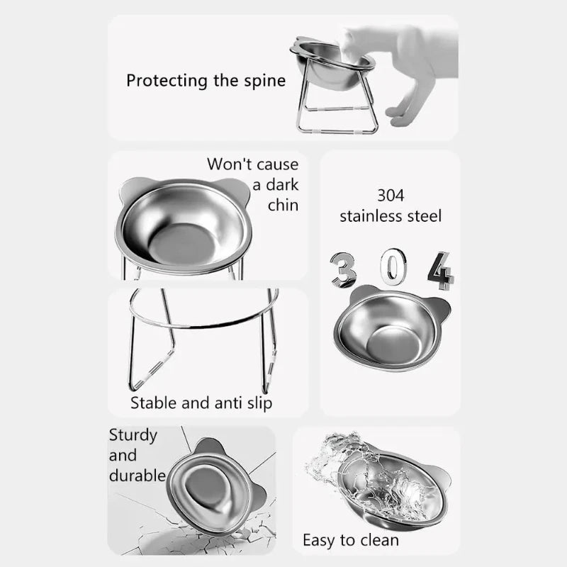 Elevated Stainless-Steel Pet Bowl; Ergonomic Raised Food & Water Dish for Cats & Dogs
