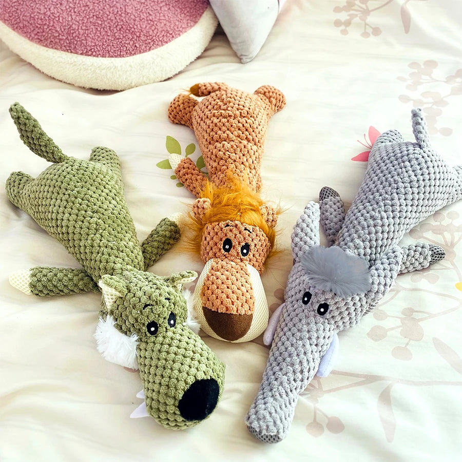 Plush Animal Crinkle Dog Toy; Soft Squeaky Chew Toy