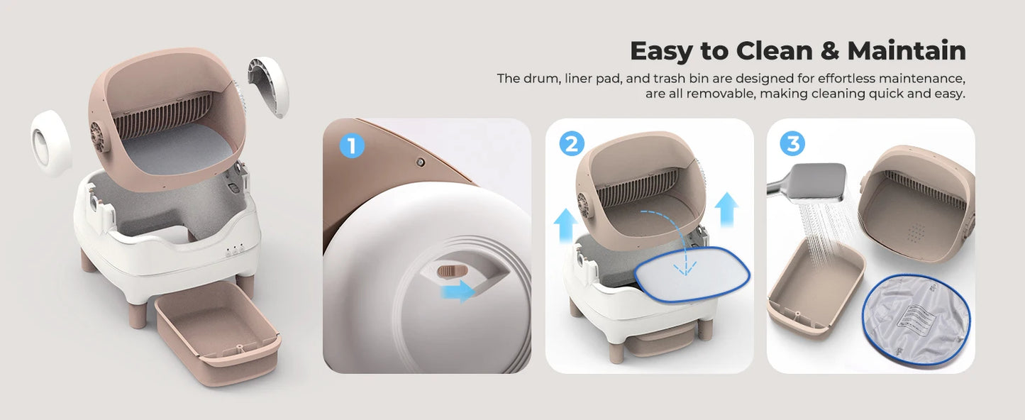 Automatic Self-Cleaning Cat Litter Box; Hands-Free Multi-Cat Electric Litter Box